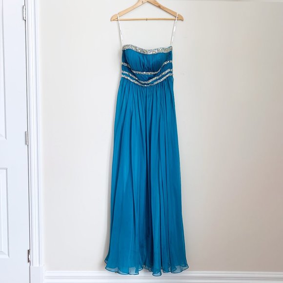 La Femme Strapless Beaded Gown Teal - Picture 2 of 14